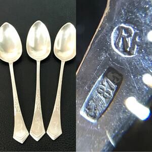 Antique 875 Silver Spoon Set of 3 Teaspoon RP LATVIA Former USSR 69g Vintage